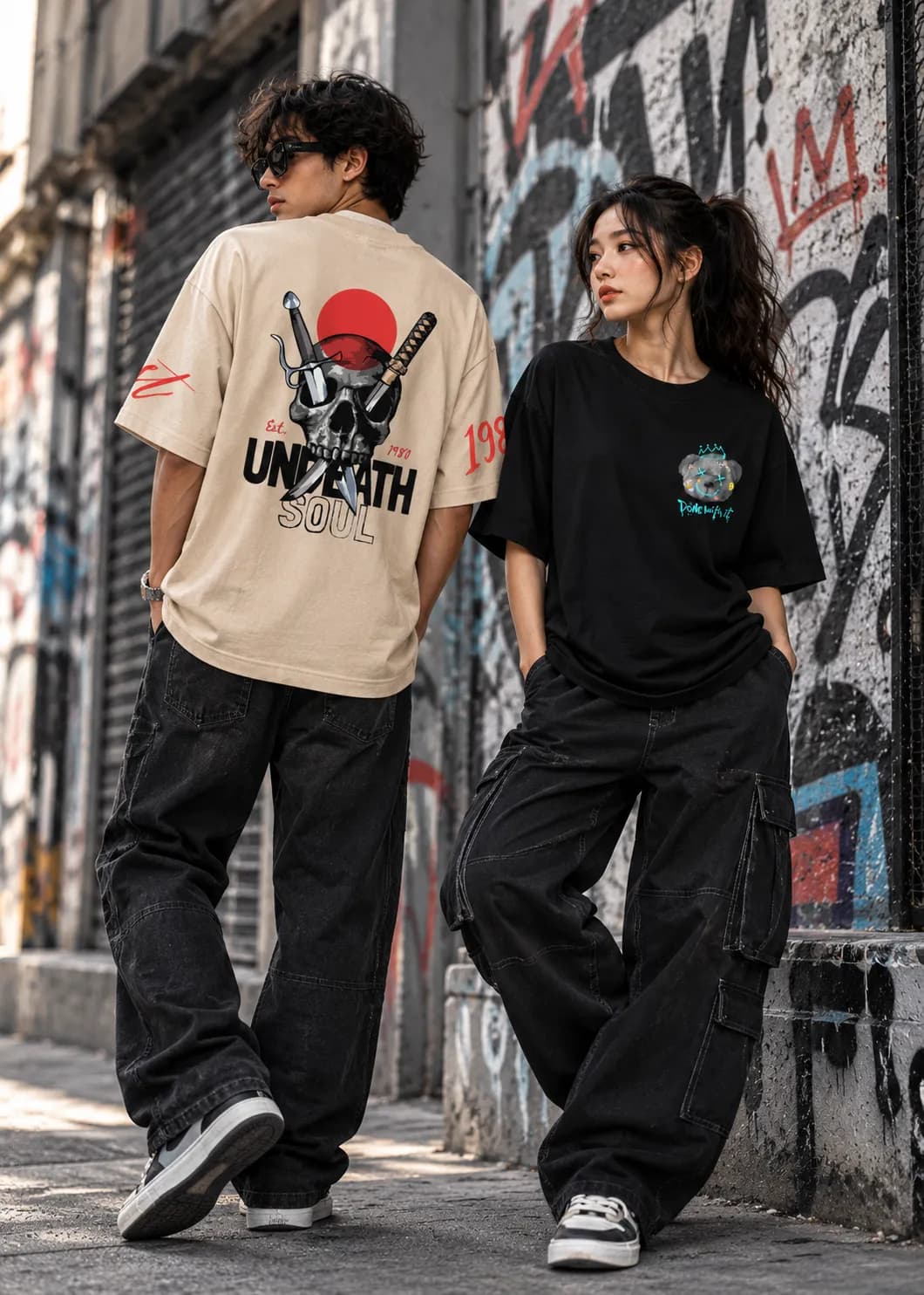 Men’s Oversized Graphic T-Shirt – Undeath Soul Skull Print Boxy Fit Tee | TEENZOS